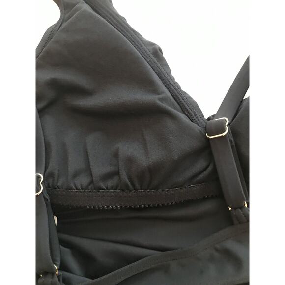 12 Chaps Women's Black Bathing Swim Suit Top New V-Neck Ruffle Adjustable Strap - Picture 6 of 7